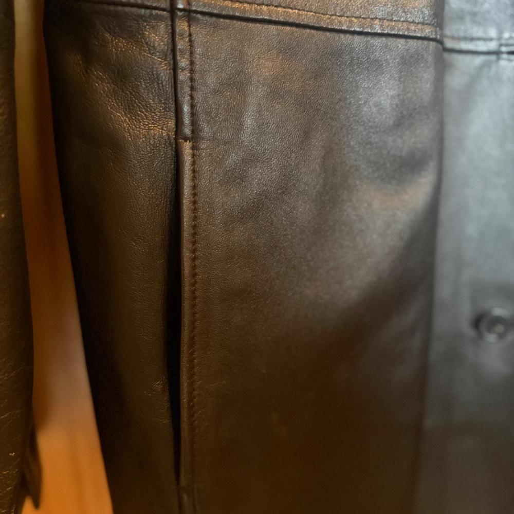 Alfani Black Genuine Leather Mid-Length Car Coat - Women's Large - Picture 4 of 6